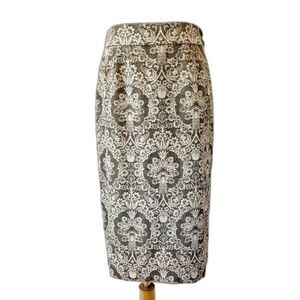 Marisfrolg Grey Damask Print Flannel Skirt Midi Small Pencil Buckles Office Work
